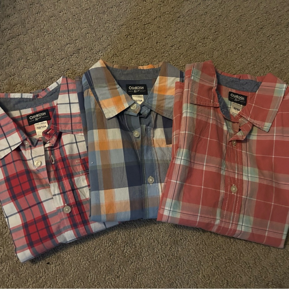OshKosh B'gosh Kids Plaid Button Down Shirts - Red, Blue, and Orange Set